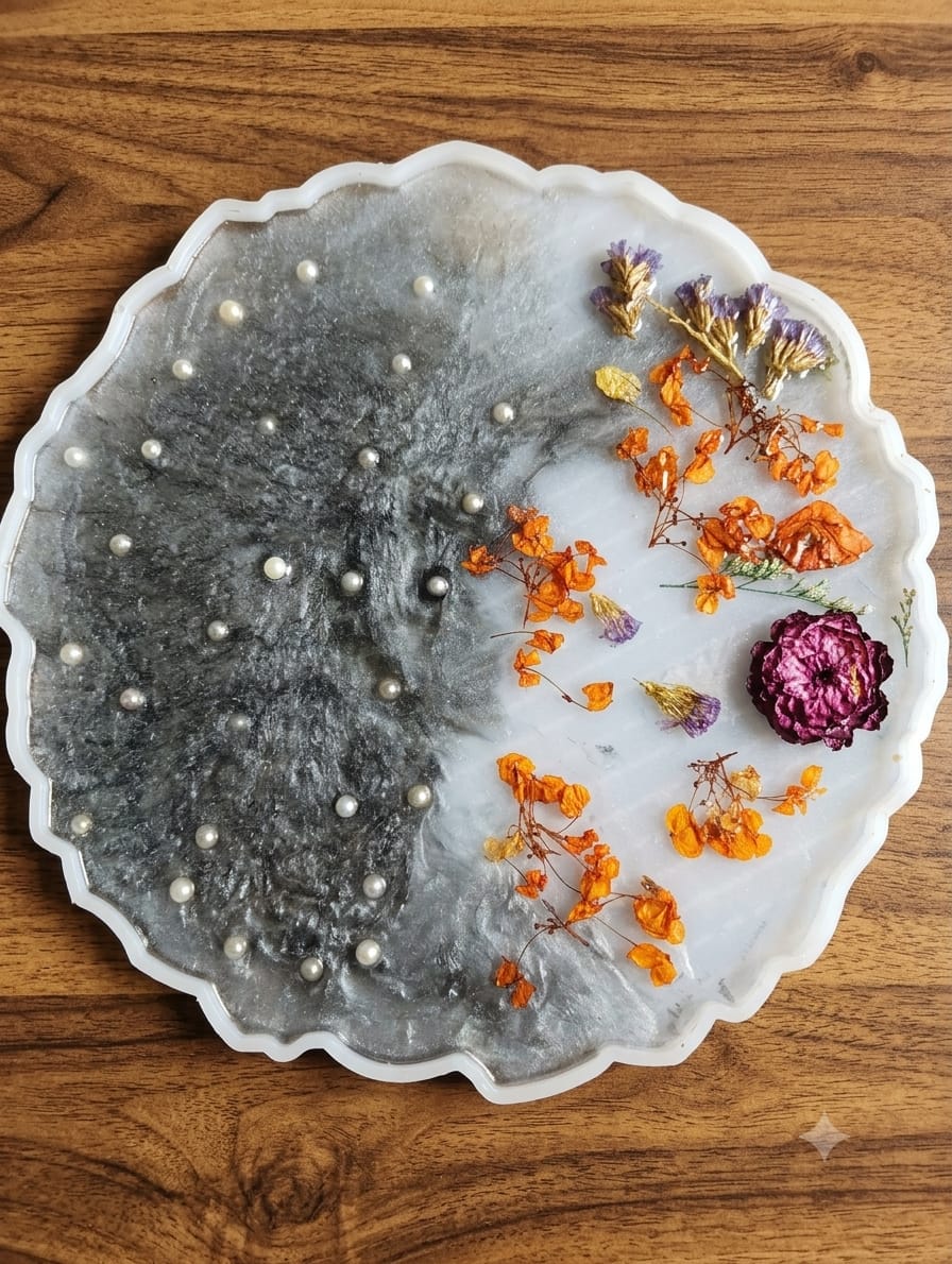 Resin Floral Decorative Tray